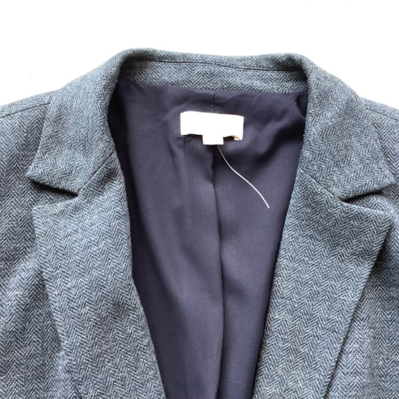 LOFT Navy Blue Herringbone Knit Blue Elbow Patch Blazer SZ 8 - Picture 5 of 15